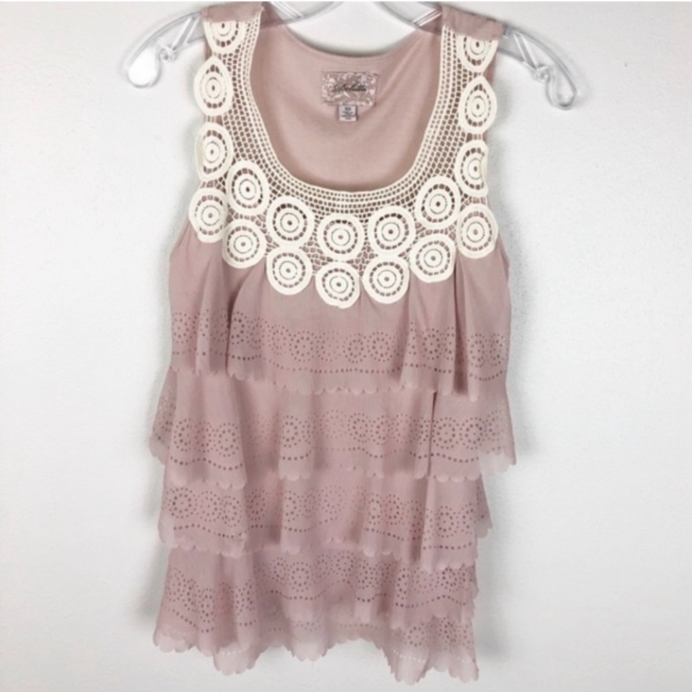 Anthropologie Deletta Tank Tiered Romantic Eyelet Lace Layers Mauve Pink XS